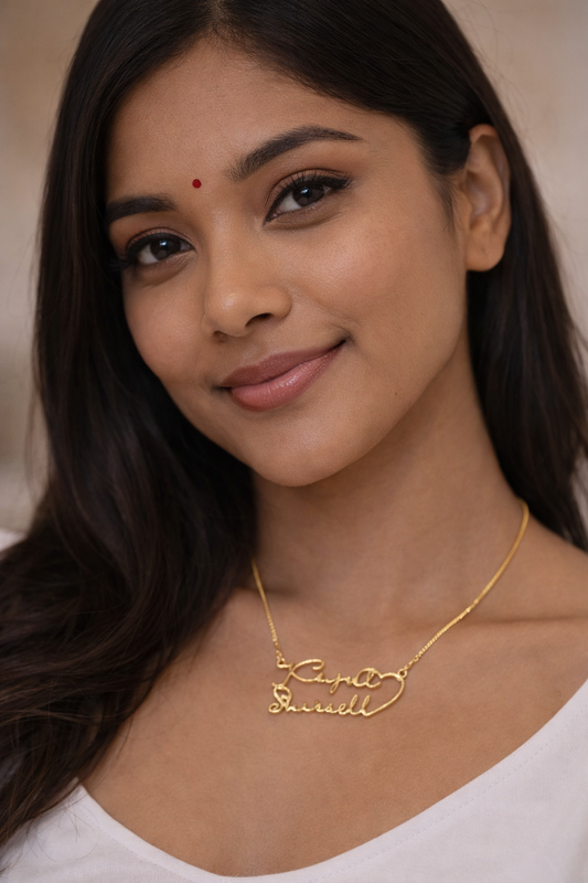 Elegant Couple Name Necklace with heart chain