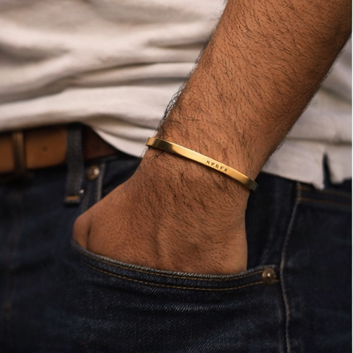 Personalized Name Bracelet for Men – Custom Gold Finish Engraved Bracelet