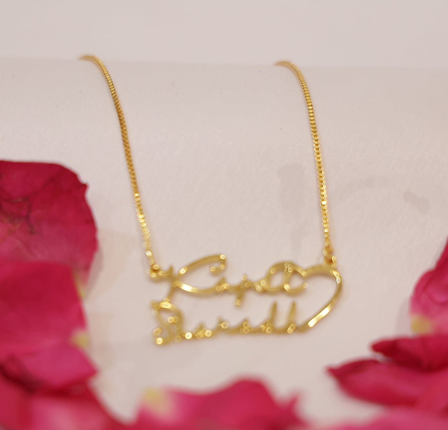 Elegant Couple Name Necklace    with heart chain