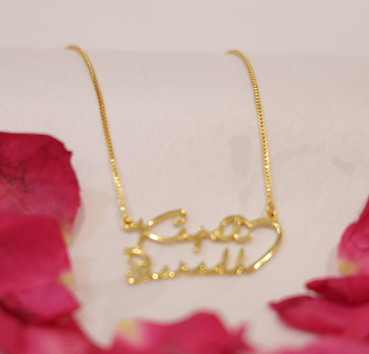 Elegant Couple Name Necklace    with heart chain