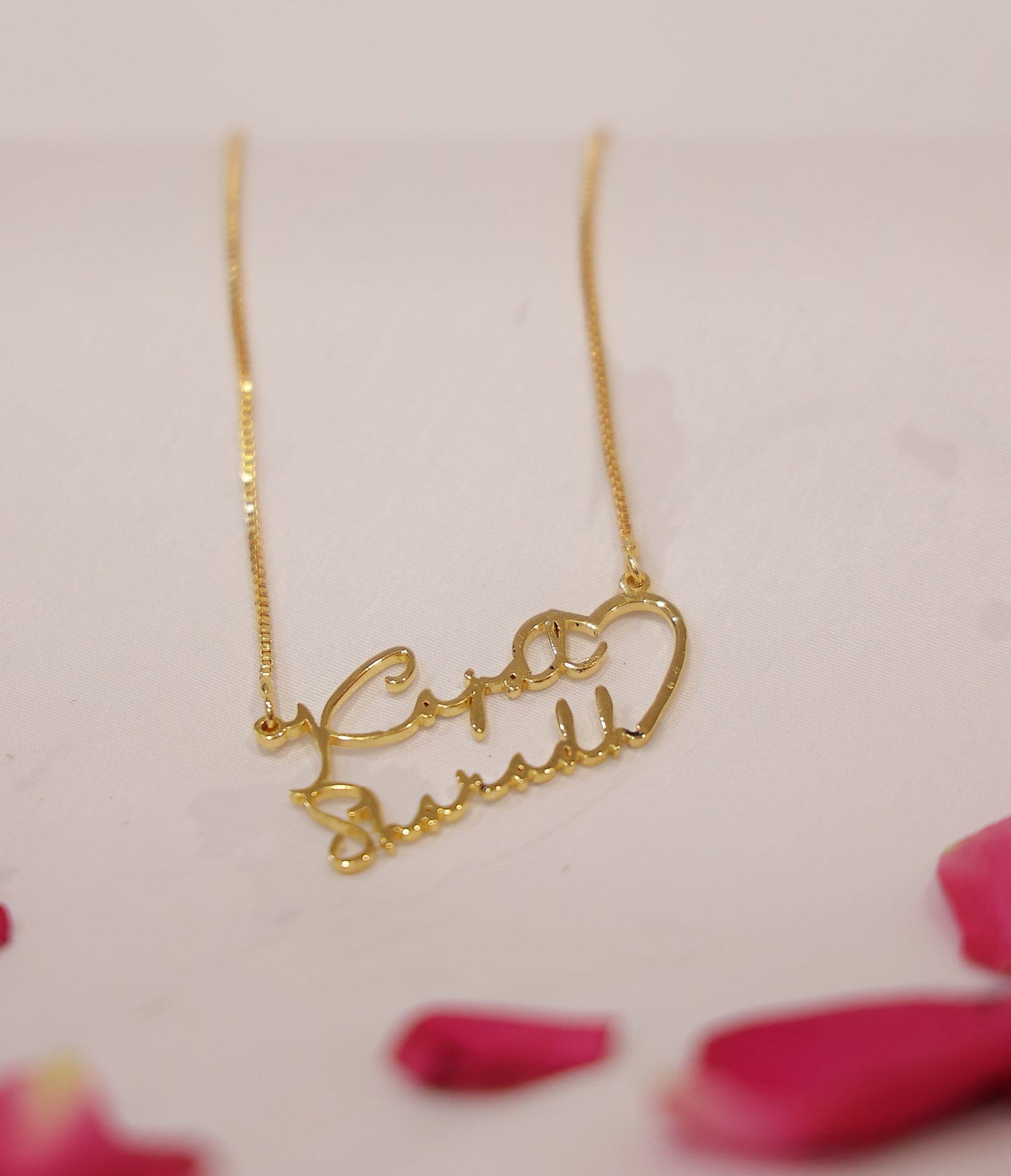 Elegant Couple Name Necklace    with heart chain