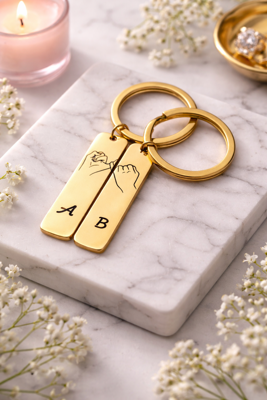 Personalised Pinky Promise Couple Keychain – 24k Gold Finish
