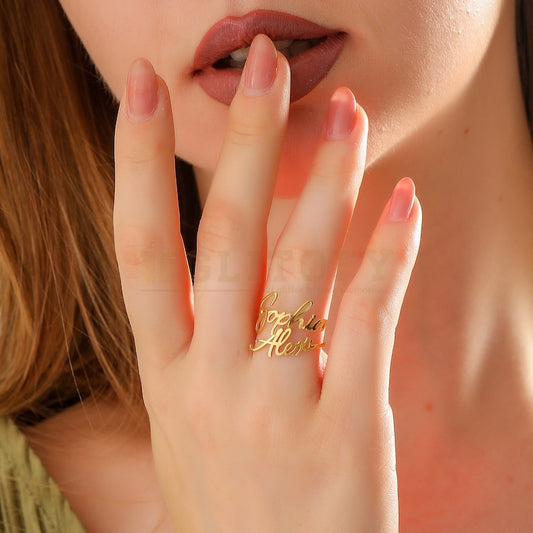 Personalized Double Name Ring – Elegant 24k Gold Finish