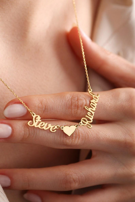 Couple Name Necklace with Heart - Glitofy